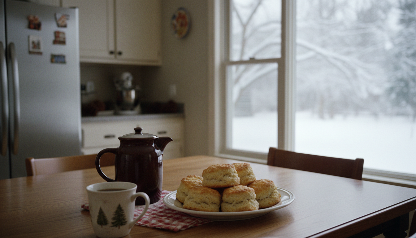 An American kitchen on Christmas morning: a coffee pot