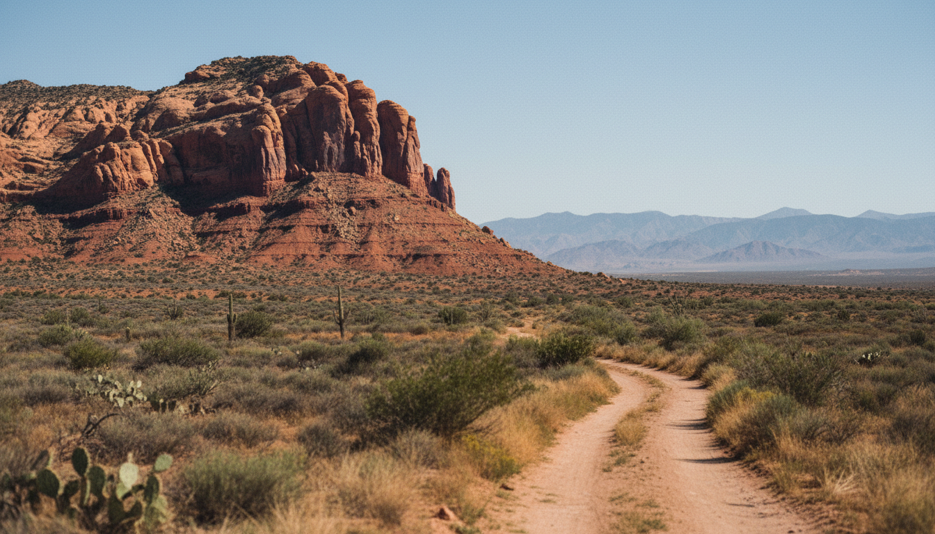 A red rock mesa in New Mexico in August: