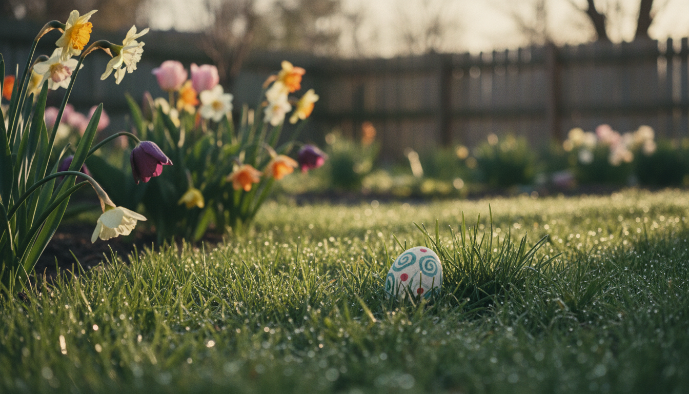 An American garden on Easter morning: daffodils and tulips