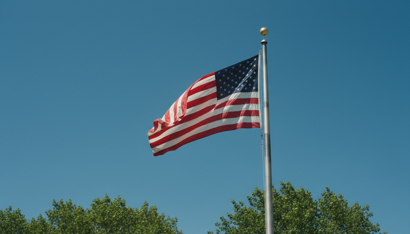 An American flag on a flagpole against a clear