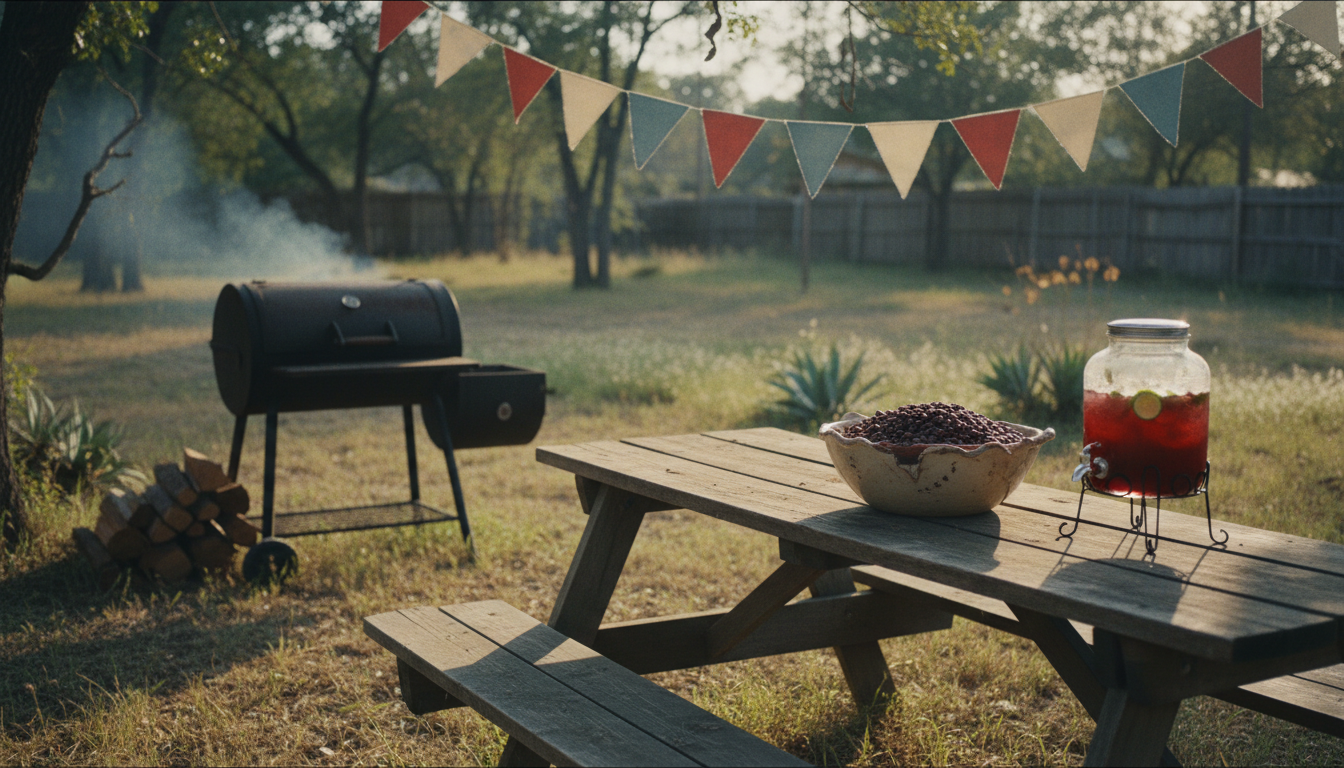A Texas back yard in June: a long table