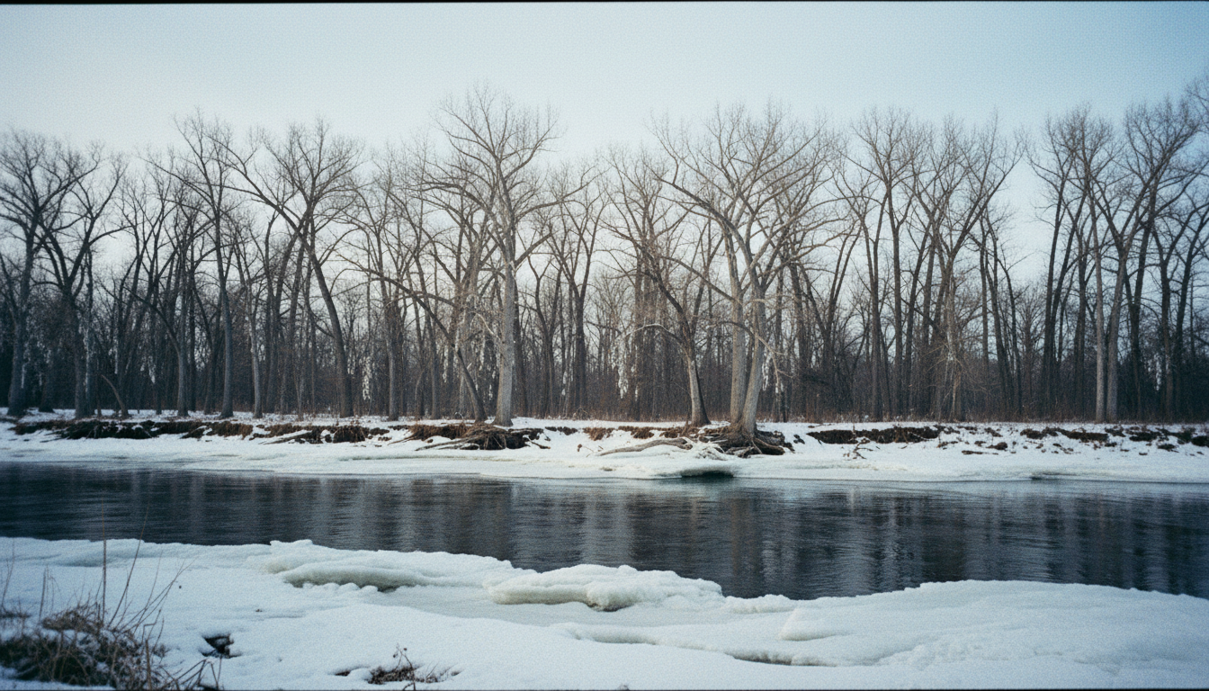 The Grand River at Standing Rock in December: ice