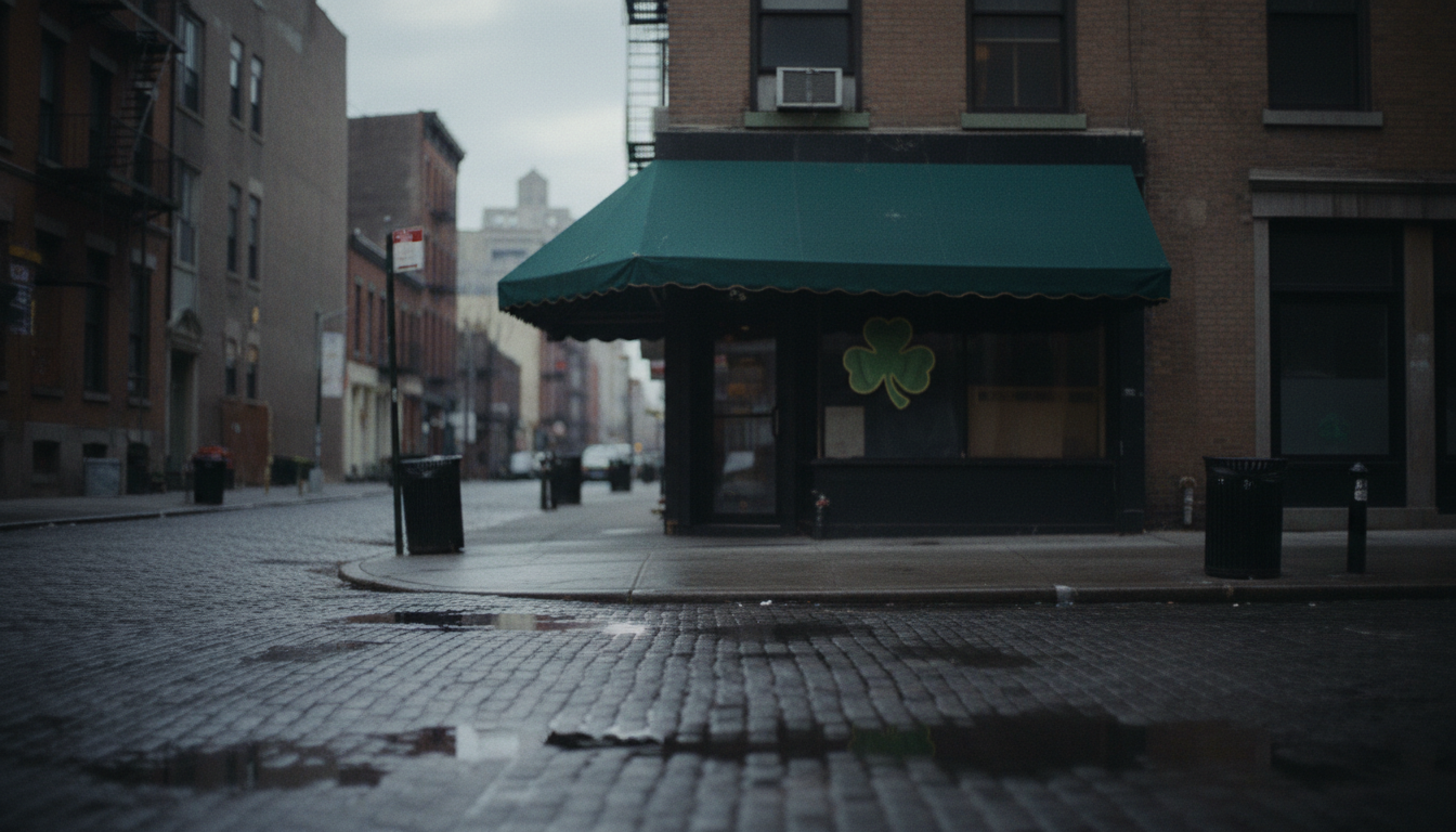 A New York street corner in March, early and