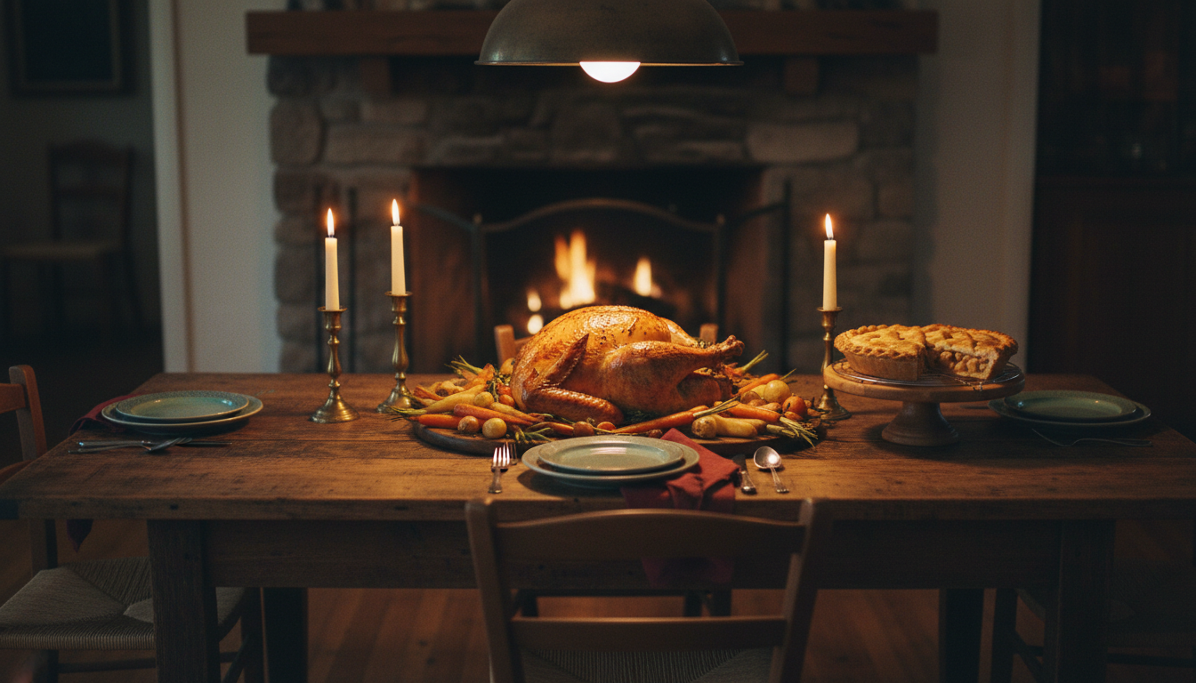 An American dining table set for the November holiday: