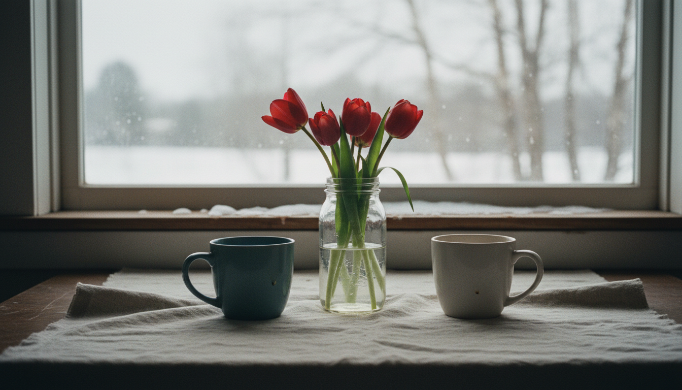 An American kitchen table in February: a small bunch