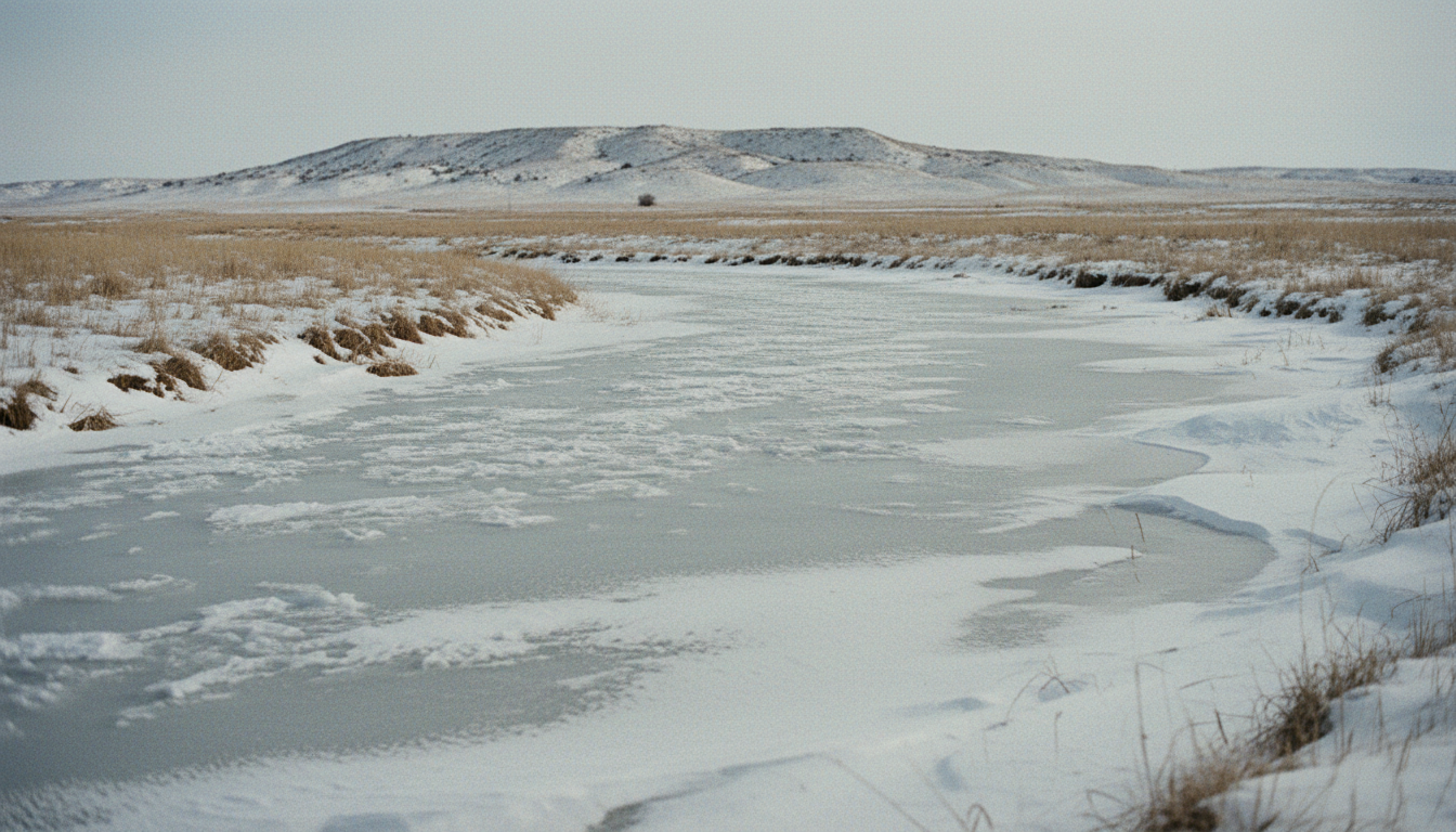 Wounded Knee Creek in South Dakota in December: frozen