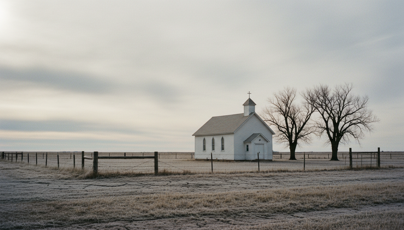A small prairie church in South Dakota in February:
